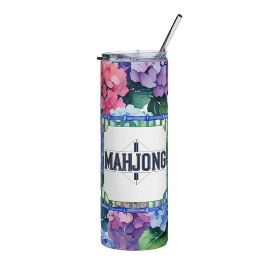 Hydrangea Mahjong Tumbler 20oz Floral Drinkware Mahj Mom Gift Unique Gift Mahjongg Lovers - 20oz / White - Mug