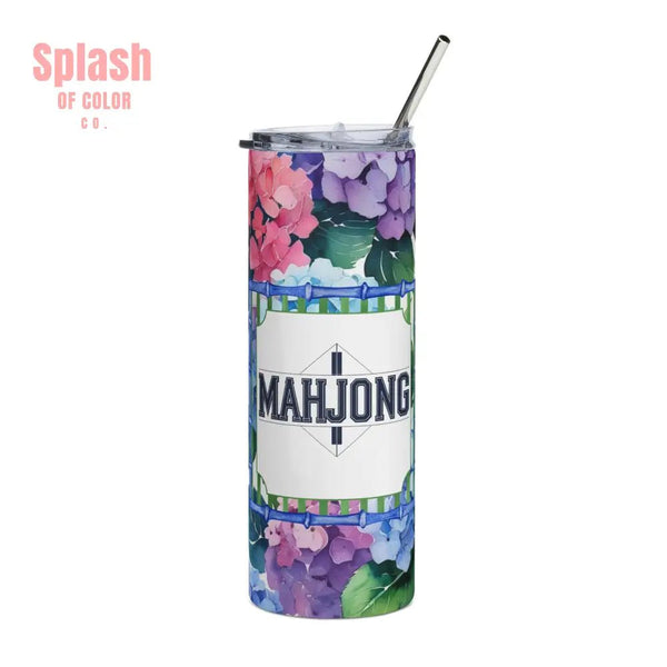 Hydrangea Mahjong Tumbler 20oz Floral Drinkware Mahj Mom Gift Unique Gift Mahjongg Lovers - 20oz / White - Mug
