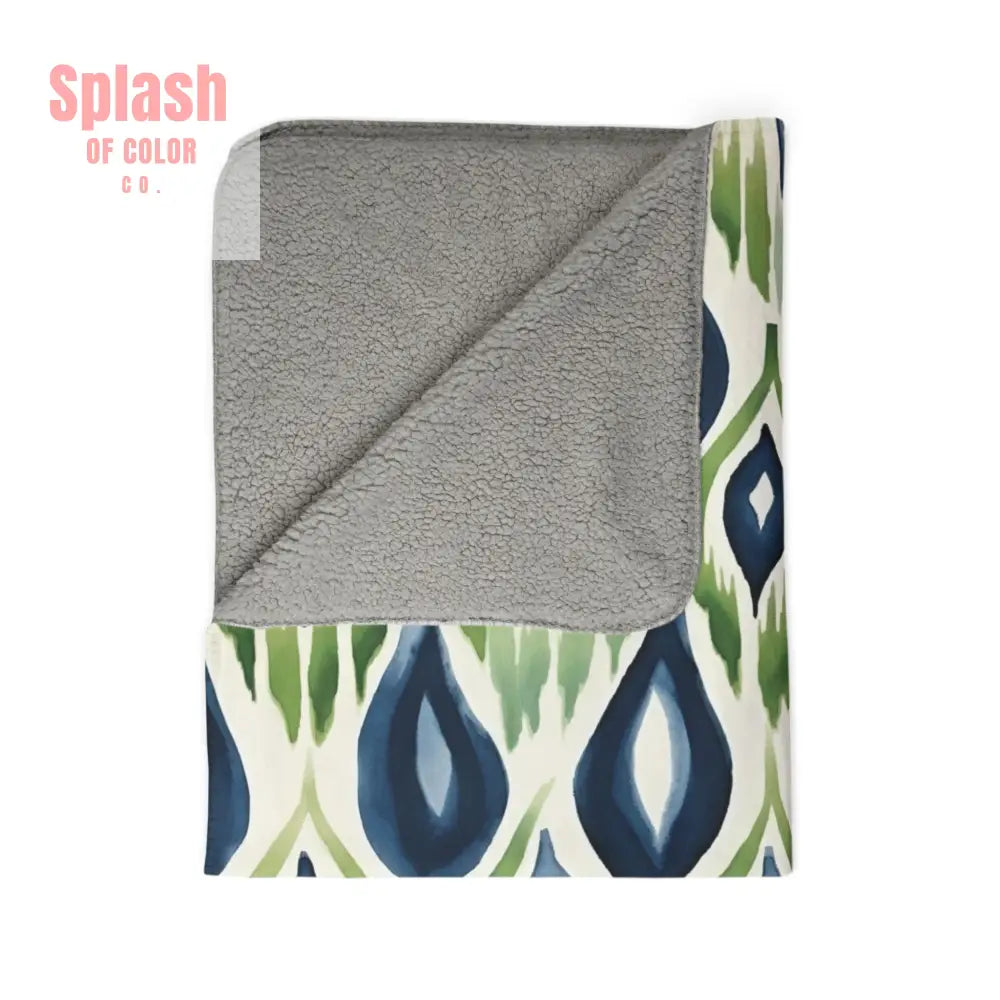 Ikat Boho Blue Green Abstract Ikat Abstract Cozy Fleece Throw Soft Blanket Home Decor Accent Ikat Home Decor