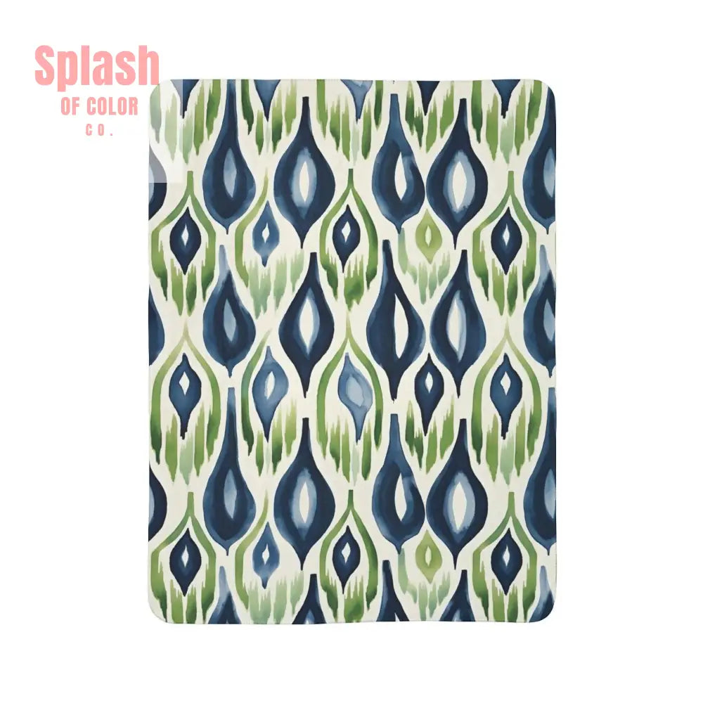 Ikat Boho Blue Green Abstract Ikat Abstract Cozy Fleece Throw Soft Blanket Home Decor Accent Ikat Home Decor