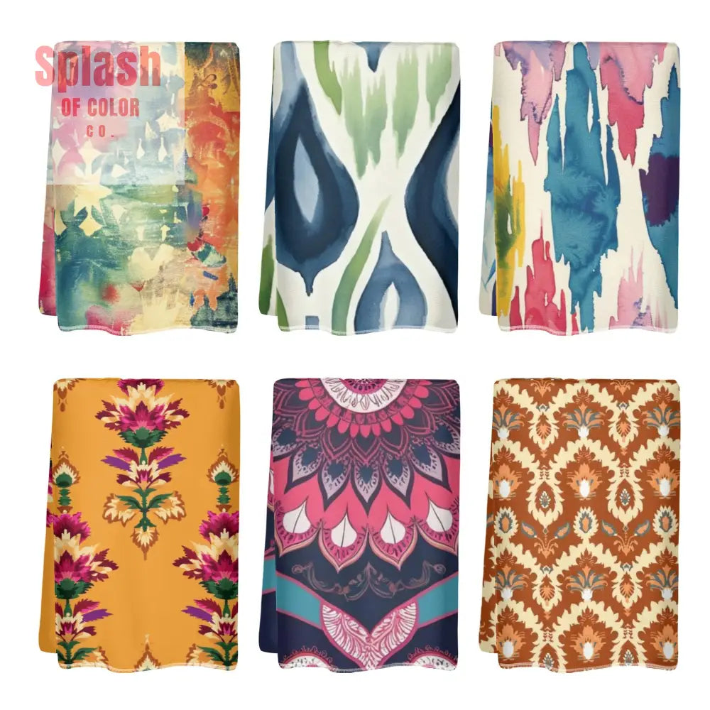 Ikat Boho Hand Towels Watercolor Designed Boho Bath Or Kitchen Hand Towels for Kitchen Or Bath