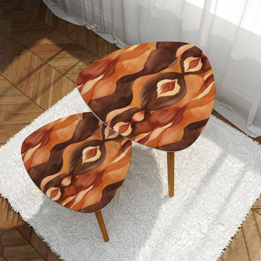 Ikat Boho Nesting Tables Brown Golden Watercolor Bohemian Home Decor Side Tables - One Size