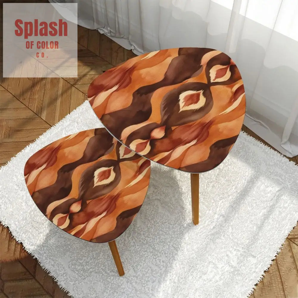 Ikat Boho Nesting Tables Brown Golden Watercolor Bohemian Home Decor Side Tables - One Size