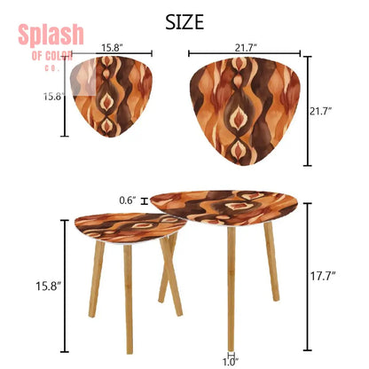 Ikat Boho Nesting Tables Brown Golden Watercolor Bohemian Home Decor Side Tables - One Size