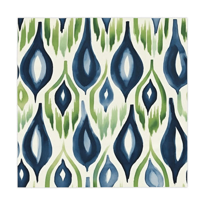 Ikat Modern Watercolor Green Blue Tablecloth - Stylish Spring Summer Bohemian Dining Decor
