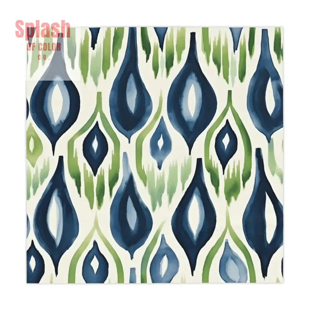 Ikat Modern Watercolor Green Blue Tablecloth - Stylish Spring Summer Bohemian Dining Decor