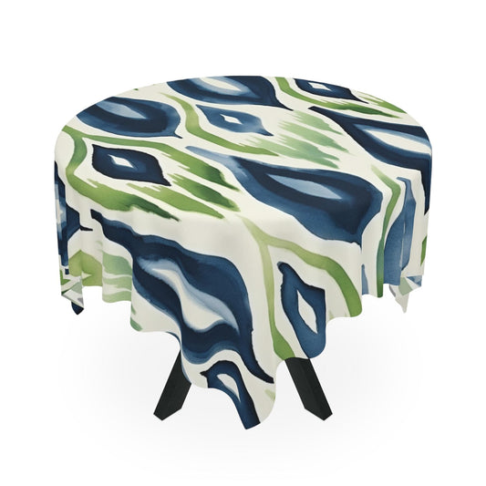 Ikat Modern Watercolor Green Blue Tablecloth - Stylish Spring Summer Bohemian Dining Decor