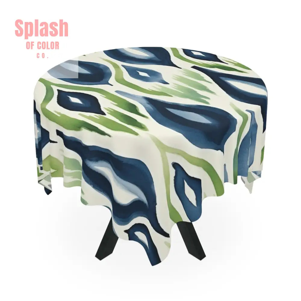 Ikat Modern Watercolor Green Blue Tablecloth - Stylish Spring Summer Bohemian Dining Decor