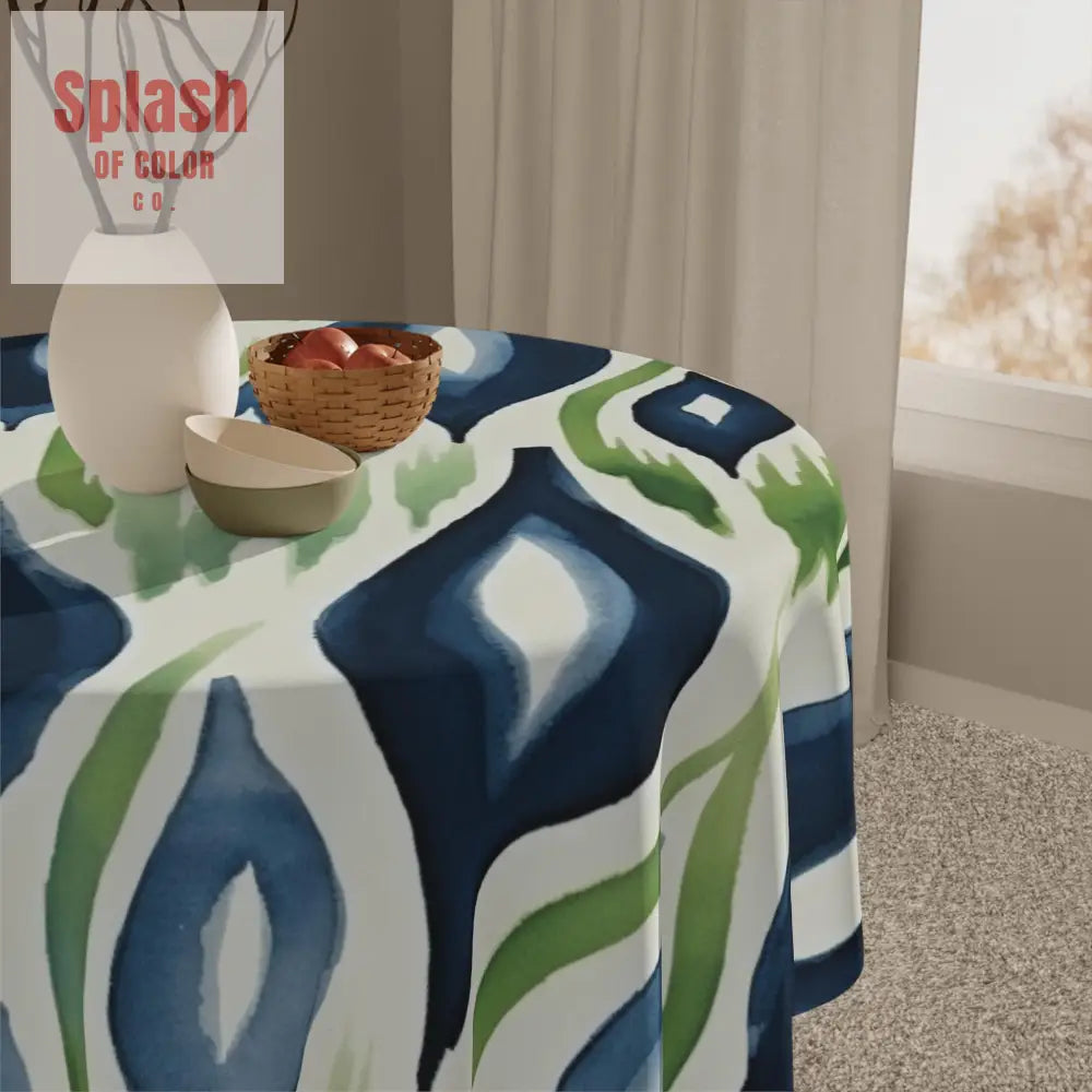 Ikat Modern Watercolor Green Blue Tablecloth - Stylish Spring Summer Bohemian Dining Decor