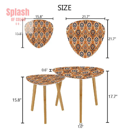 Ikat Paisley Boho Nesting Tables – Modern Bamboo Side Table Set Space-Saving Coffee Tables for Living Room & Bedroom