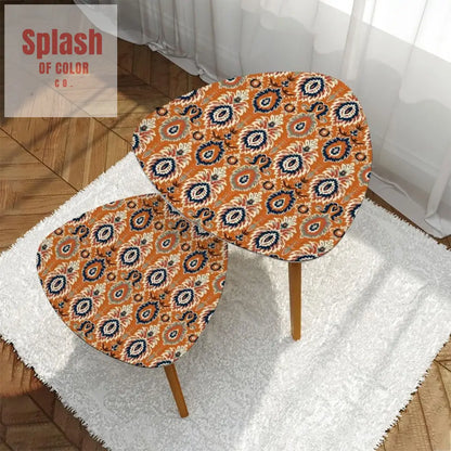 Ikat Paisley Boho Nesting Tables – Modern Bamboo Side Table Set Space-Saving Coffee Tables for Living Room & Bedroom