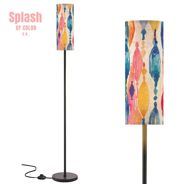 Ikat Watercolor Blue Pink Yellow Pastel Modern Reading Nook Floor Lamp One Size Floor Lamps