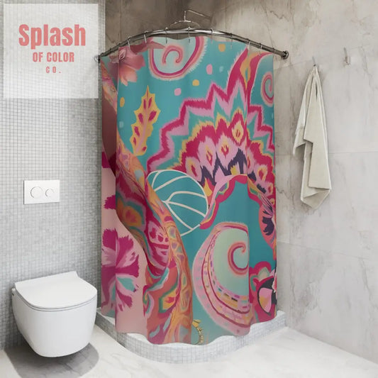 Ikat Watercolor Bohemian Shower Curtain Teal Fusia Pink - Boho Style