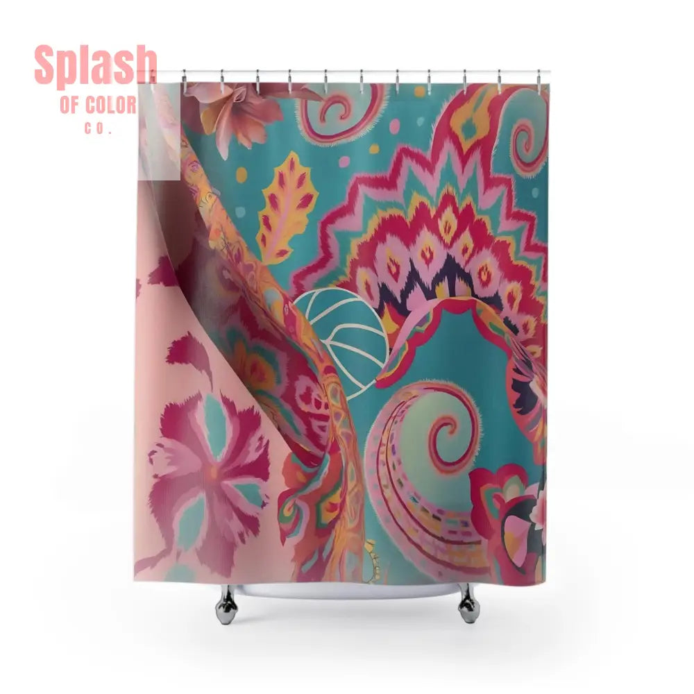 Ikat Watercolor Bohemian Shower Curtain Teal Fusia Pink - Boho Style