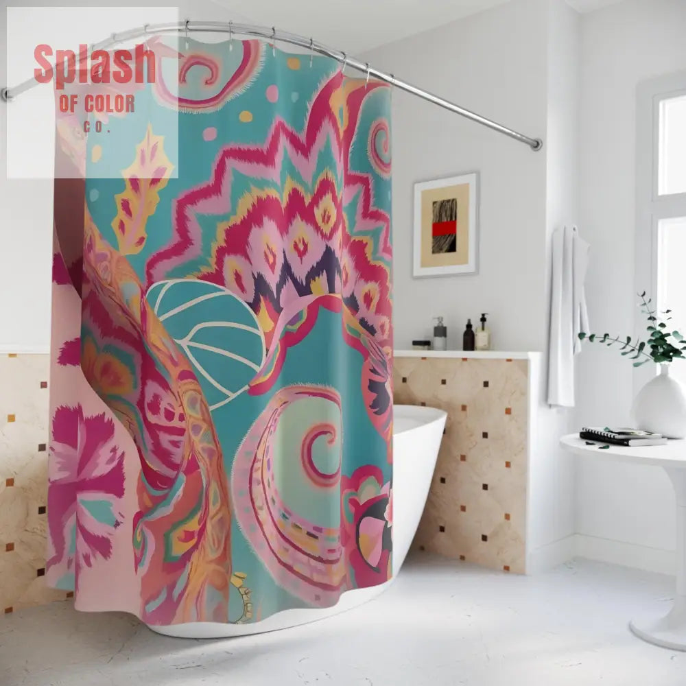 Ikat Watercolor Bohemian Shower Curtain Teal Fusia Pink - Boho Style