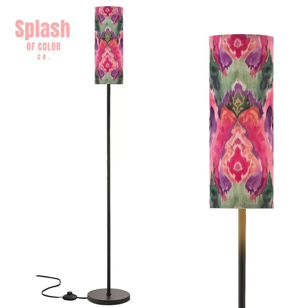 Ikat Watercolor Boho Purple, Fusia, Emerald Green Modern Floor Lamp - Splash of Color co.