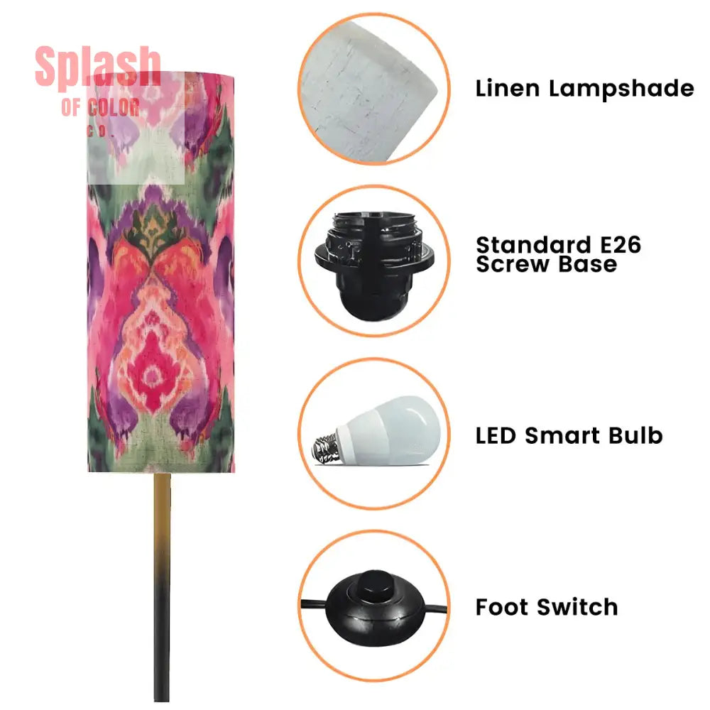 Ikat Watercolor Boho Purple Fusia Emerald Green Modern Floor Lamp One Size Floor Lamps
