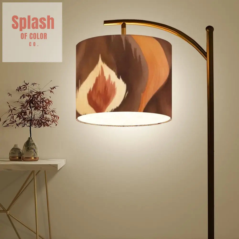 Ikat Watercolor Brown Golden Boho Ethnic Artful Designed Bohemian Floor Lamp - One Size