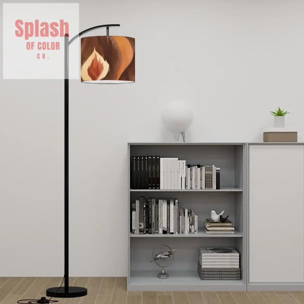 Ikat Watercolor Brown Golden Boho Ethnic Artful Designed Bohemian Floor Lamp - One Size