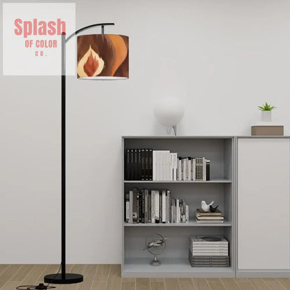 Ikat Watercolor Brown Golden Boho Ethnic Artful Designed Bohemian Floor Lamp - One Size