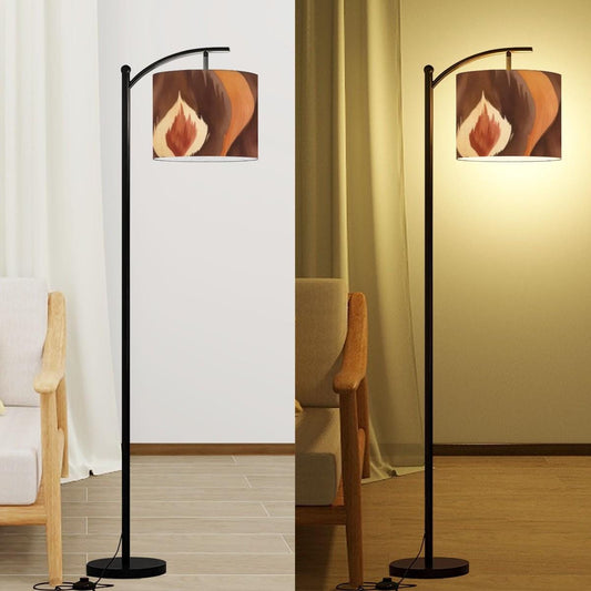 Ikat Watercolor Brown Golden Boho Ethnic Artful Designed Bohemian Floor Lamp - One Size