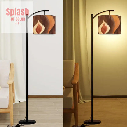 Ikat Watercolor Brown Golden Boho Ethnic Artful Designed Bohemian Floor Lamp - One Size