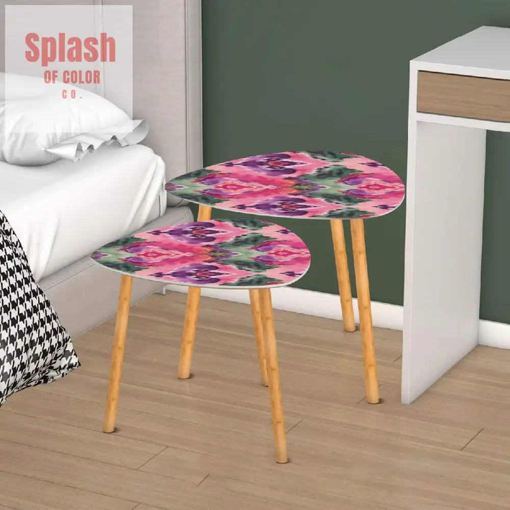 Ikat Watercolor Purple Green Pink Modern Bohemian Nesting Tables One Size Home Accessories