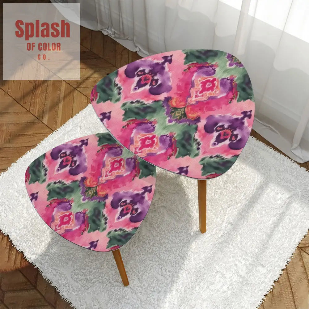 Ikat Watercolor Purple Green Pink Modern Bohemian Nesting Tables One Size Home Accessories