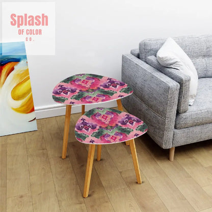 Ikat Watercolor Purple Green Pink Modern Bohemian Nesting Tables One Size Home Accessories