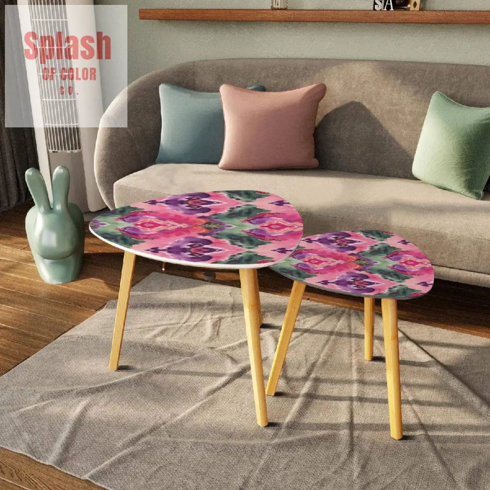 Ikat Watercolor Purple Green Pink Modern Bohemian Nesting Tables One Size Home Accessories