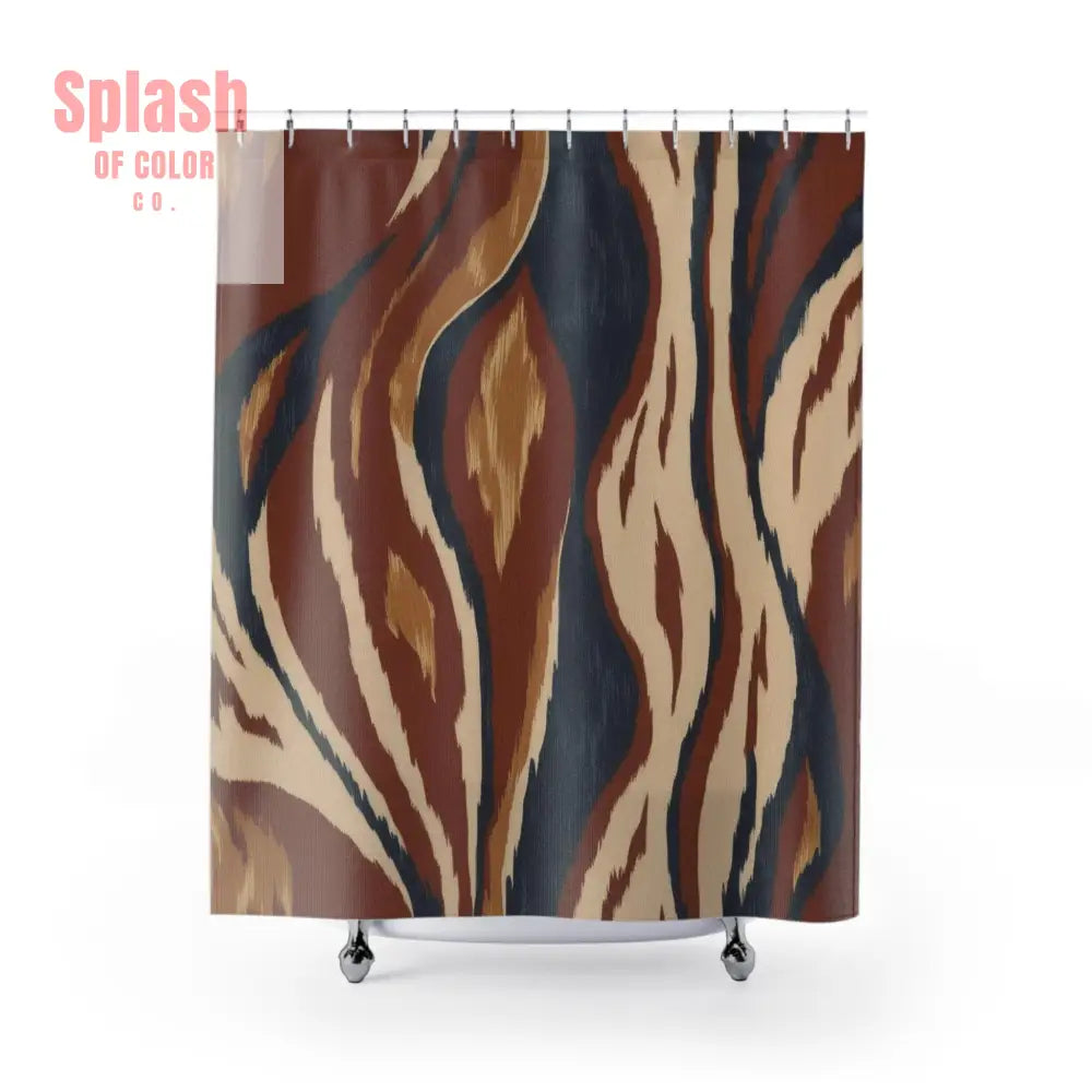 Ikat Watercolor Rustic Bohemian Shower Curtain Brown Blue Beige Unique Modern Bathroom Decor Designer Fabric Bath