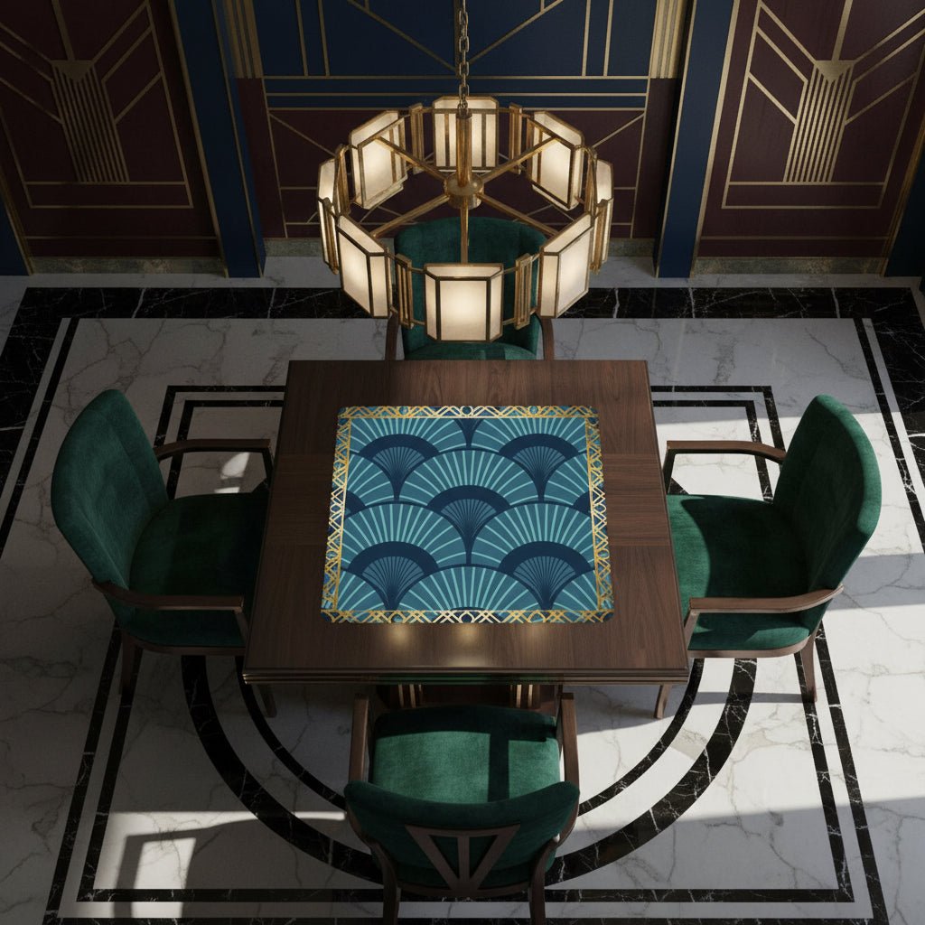  Art Deco Gilded Golden, Blue Speakeasy Collection Mahjong Mat - Splash of Color Co.