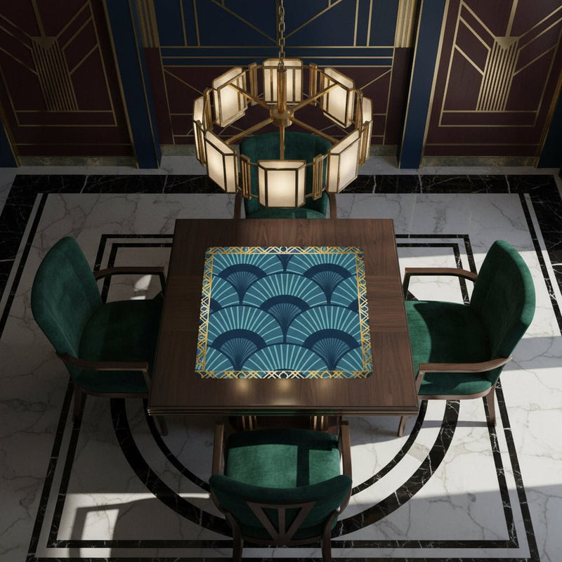  Art Deco Gilded Golden, Blue Speakeasy Collection Mahjong Mat - Splash of Color Co.