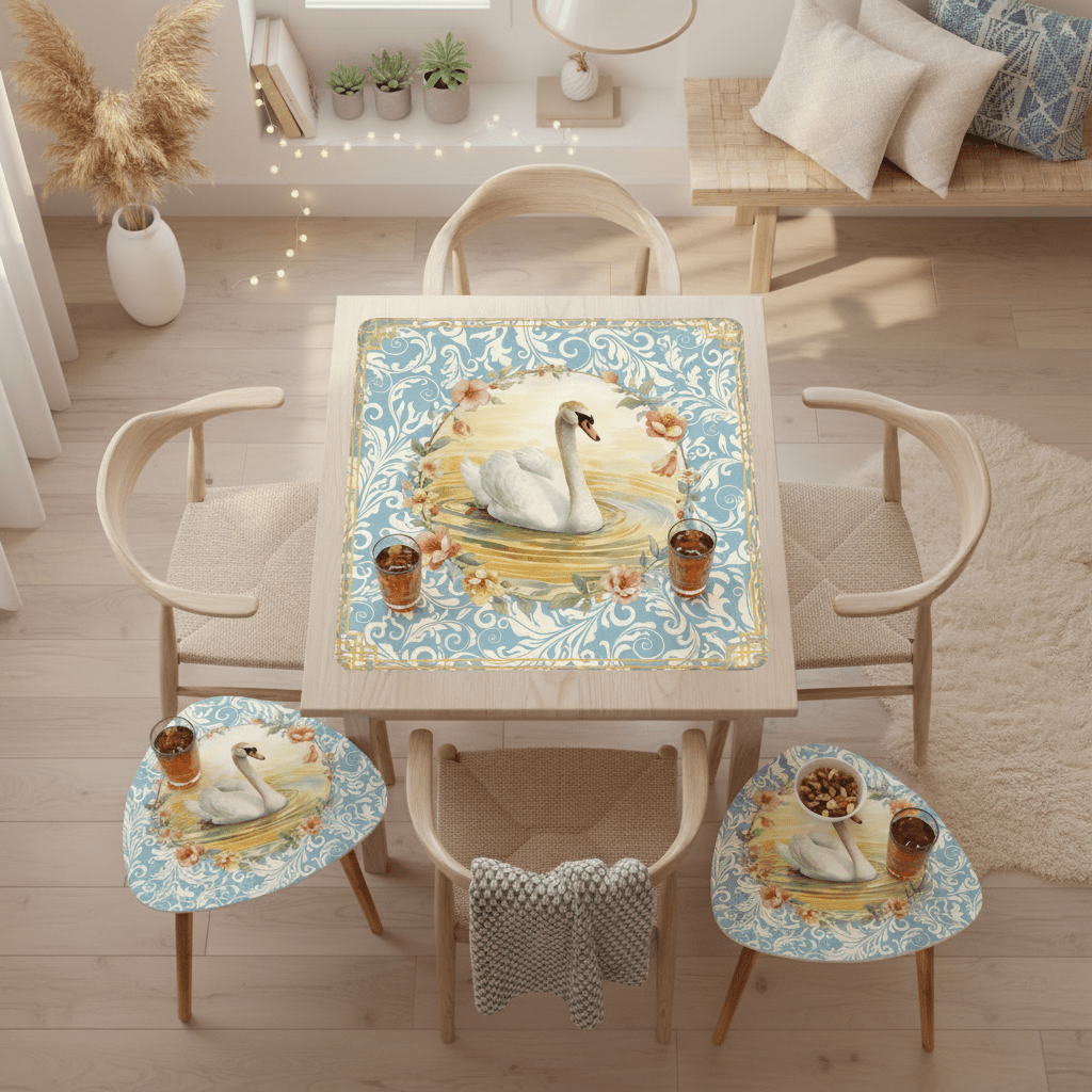 On Golden Pond Floral Swan Modern Nesting Tables - Splash of Color Co.