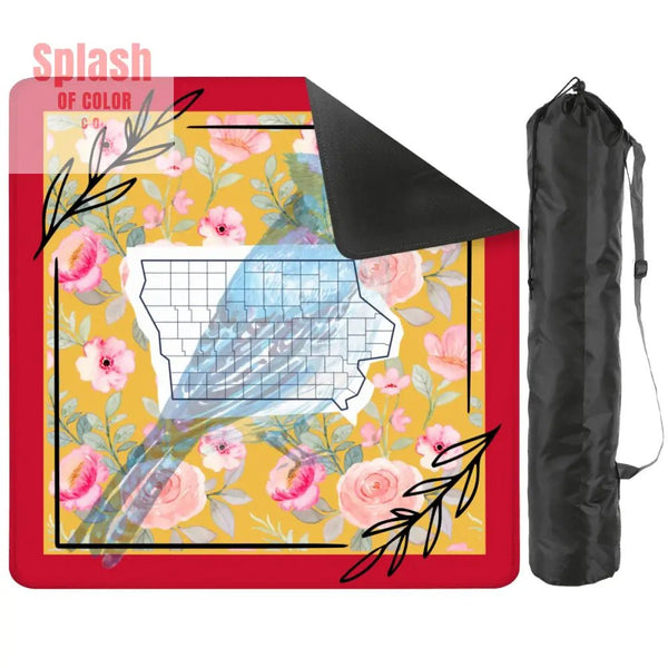 Iowa State Pride, Red, Yellow Blue Bird Wild Rose Mahjong Mat - Splash of Color co.