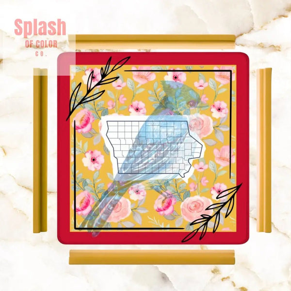 Iowa State Pride, Red, Yellow Blue Bird Wild Rose Mahjong Mat - Splash of Color co.