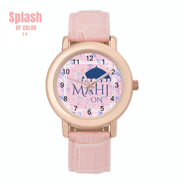 It's Mahj Time Pink Royal Blue Parasol Umbrella Preppy Women's Watch - Splash of Color co.