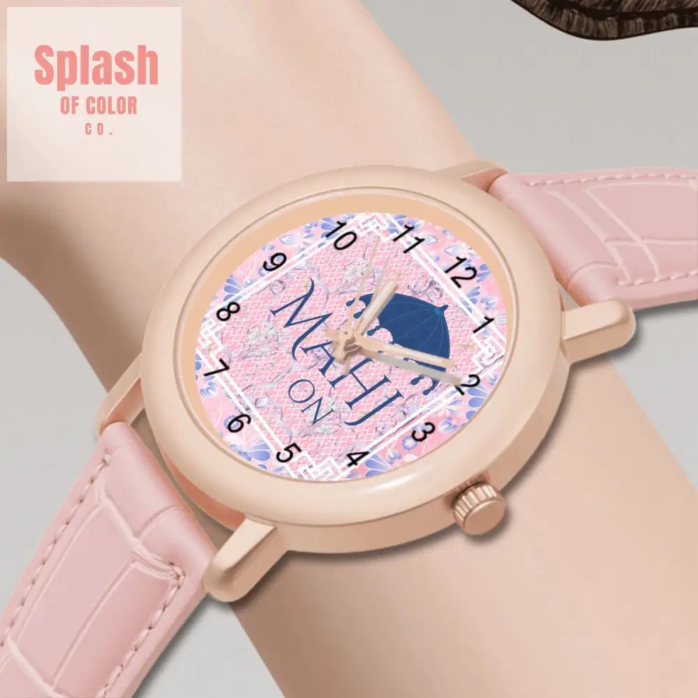 It's Mahj Time Pink Royal Blue Parasol Umbrella Preppy Women's Watch - Splash of Color co.