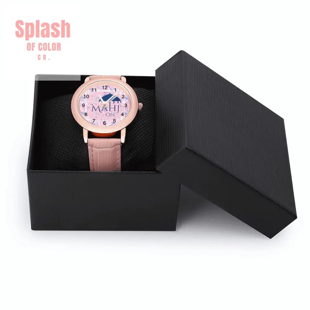 It's Mahj Time Pink Royal Blue Parasol Umbrella Preppy Women's Watch - Splash of Color co.
