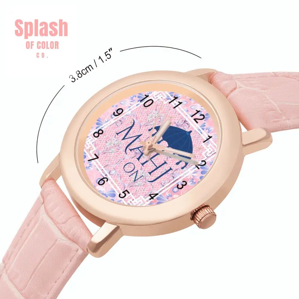 It's Mahj Time Pink Royal Blue Parasol Umbrella Preppy Women's Watch - Splash of Color co.