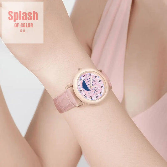 It's Mahj Time Pink Royal Blue Parasol Umbrella Preppy Women's Watch - Splash of Color co.