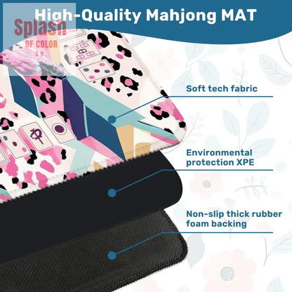 Jungle Leopord Print Wild Thing Playful Preppy Pink Blue Mahjong Mat - 31.5’’x31.5’’ - Daily Accessories