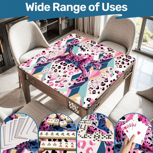 Jungle Leopord Print Wild Thing Playful Preppy Pink Blue Mahjong Mat - 31.5’’x31.5’’ - Daily Accessories