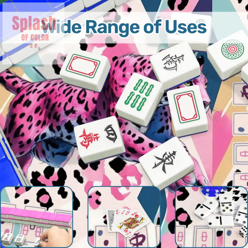 Jungle Leopord Print Wild Thing Playful Preppy Pink Blue Mahjong Mat - 31.5’’x31.5’’ - Daily Accessories