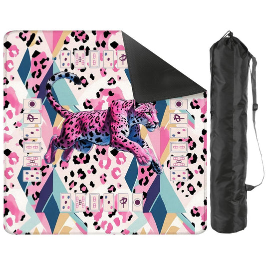 Jungle Leopord Print Wild Thing Playful Preppy Pink Blue Mahjong Mat - 31.5’’x31.5’’ - Daily Accessories