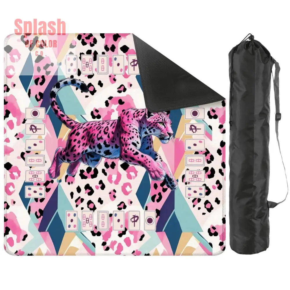 Jungle Leopord Print Wild Thing Playful Preppy Pink Blue Mahjong Mat - 31.5’’x31.5’’ - Daily Accessories