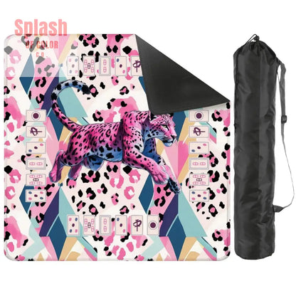 Jungle Leopord Print Wild Thing Playful Preppy Pink Blue Mahjong Mat - 31.5’’x31.5’’ - Daily Accessories