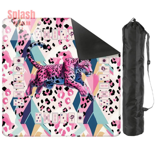 Jungle Leopord Print Wild Thing Playful Preppy Pink Blue Mahjong Mat - 31.5’’x31.5’’ - Daily Accessories