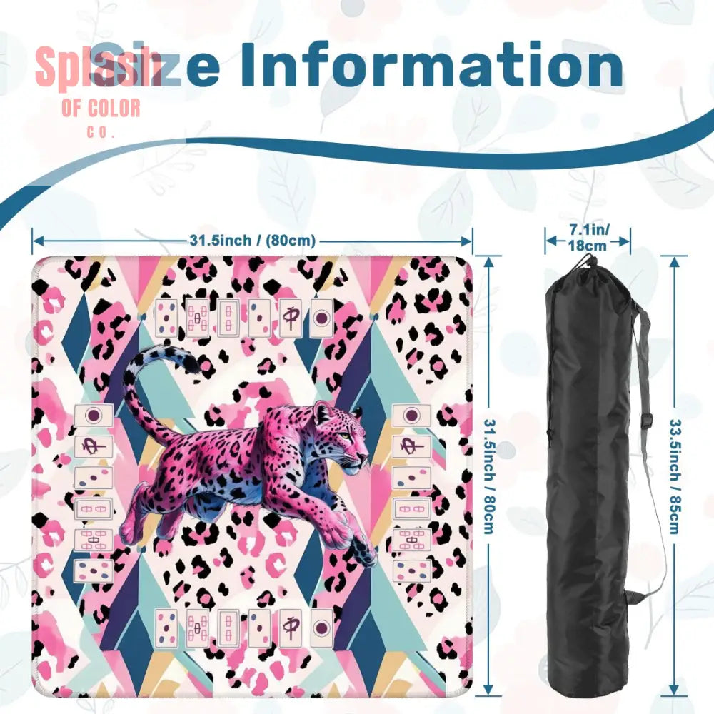 Jungle Leopord Print Wild Thing Playful Preppy Pink Blue Mahjong Mat - 31.5’’x31.5’’ - Daily Accessories