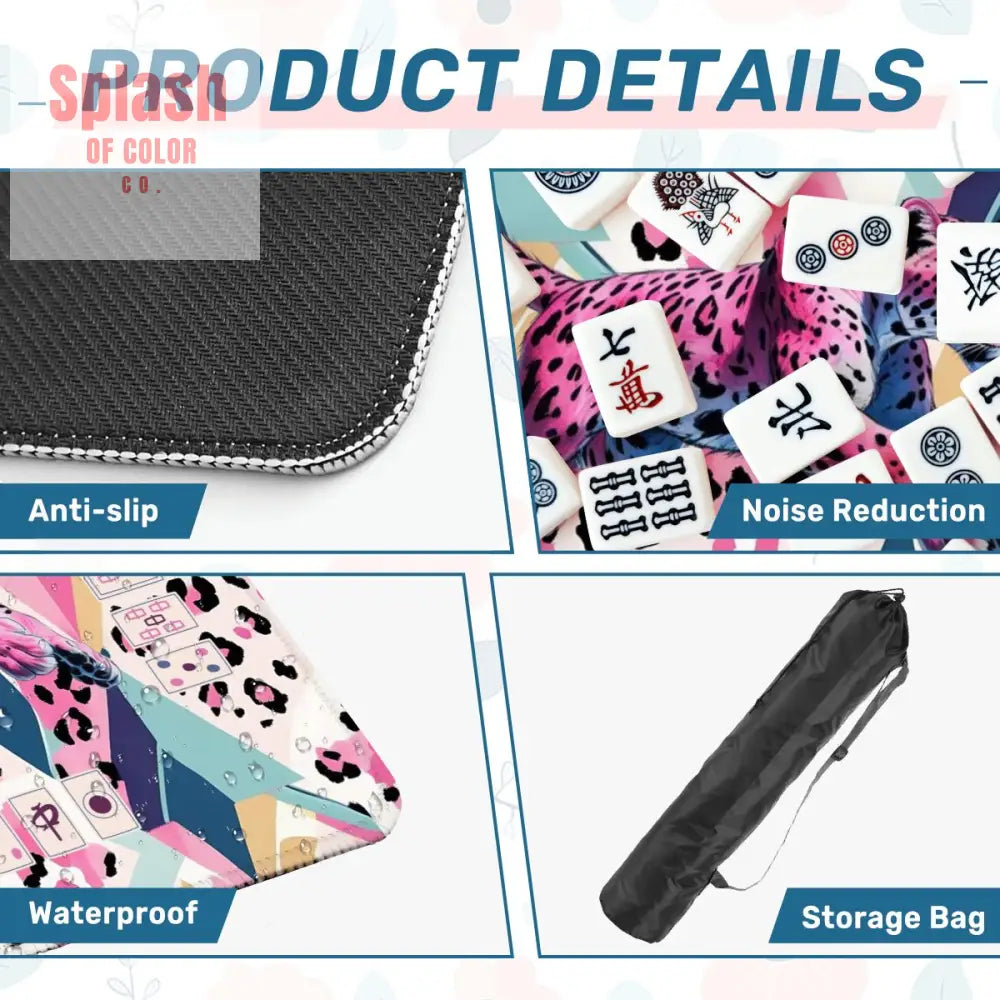 Jungle Leopord Print Wild Thing Playful Preppy Pink Blue Mahjong Mat - 31.5’’x31.5’’ - Daily Accessories